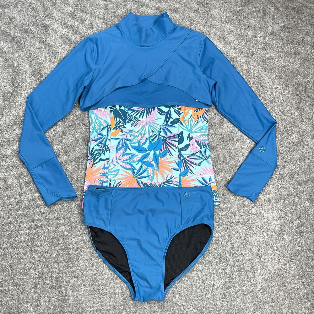 Coolibar Womens 3 Pc Swimsuit Sz Medium Kaycos Shrug Kaylana Tank And Bottoms